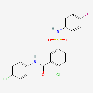 molecular formula C19H13Cl2FN2O3S B3571898 2-chloro-N-(4-chlorophenyl)-5-{[(4-fluorophenyl)amino]sulfonyl}benzamide 