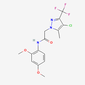 molecular formula C15H15ClF3N3O3 B3572029 2-[4-chloro-5-methyl-3-(trifluoromethyl)-1H-pyrazol-1-yl]-N-(2,4-dimethoxyphenyl)acetamide 