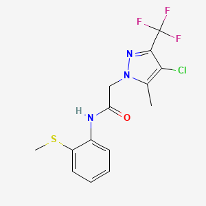 molecular formula C14H13ClF3N3OS B3572036 2-[4-chloro-5-methyl-3-(trifluoromethyl)-1H-pyrazol-1-yl]-N-[2-(methylthio)phenyl]acetamide 