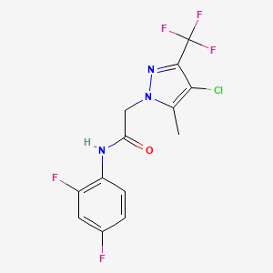 molecular formula C13H9ClF5N3O B3572046 2-[4-chloro-5-methyl-3-(trifluoromethyl)-1H-pyrazol-1-yl]-N-(2,4-difluorophenyl)acetamide 