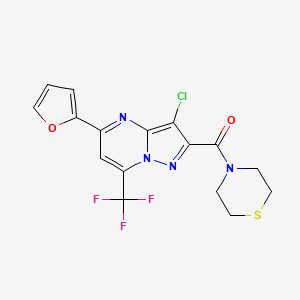 molecular formula C16H12ClF3N4O2S B3572060 3-chloro-5-(2-furyl)-2-(4-thiomorpholinylcarbonyl)-7-(trifluoromethyl)pyrazolo[1,5-a]pyrimidine 