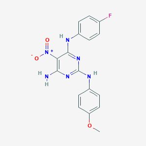 molecular formula C17H15FN6O3 B357210 N4-(4-fluorophenyl)-N2-(4-methoxyphenyl)-5-nitropyrimidine-2,4,6-triamine CAS No. 714931-21-2