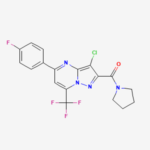 molecular formula C18H13ClF4N4O B3572100 3-chloro-5-(4-fluorophenyl)-2-(1-pyrrolidinylcarbonyl)-7-(trifluoromethyl)pyrazolo[1,5-a]pyrimidine 