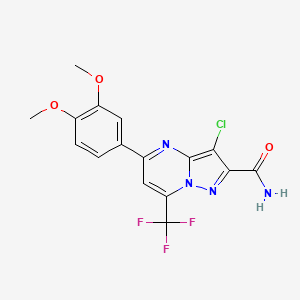 molecular formula C16H12ClF3N4O3 B3572106 3-chloro-5-(3,4-dimethoxyphenyl)-7-(trifluoromethyl)pyrazolo[1,5-a]pyrimidine-2-carboxamide 