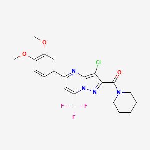 molecular formula C21H20ClF3N4O3 B3572117 3-chloro-5-(3,4-dimethoxyphenyl)-2-(1-piperidinylcarbonyl)-7-(trifluoromethyl)pyrazolo[1,5-a]pyrimidine 