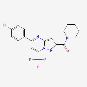 molecular formula C19H16ClF3N4O B3572187 1-[5-(4-CHLOROPHENYL)-7-(TRIFLUOROMETHYL)PYRAZOLO[1,5-A]PYRIMIDINE-2-CARBONYL]PIPERIDINE 