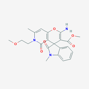 molecular formula C22H23N3O6 B357221 Methyl 2'-amino-6'-(2-methoxyethyl)-1,7'-dimethyl-2,5'-dioxospiro[indole-3,4'-pyrano[3,2-c]pyridine]-3'-carboxylate CAS No. 873571-33-6