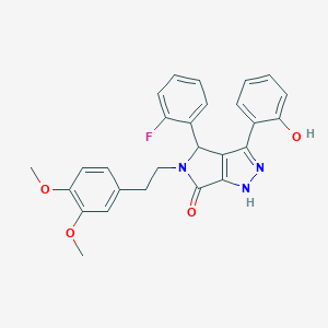 molecular formula C27H24FN3O4 B357232 5-[2-(3,4-dimethoxyphenyl)ethyl]-4-(2-fluorophenyl)-3-(2-hydroxyphenyl)-4,5-dihydropyrrolo[3,4-c]pyrazol-6(1H)-one CAS No. 879935-25-8