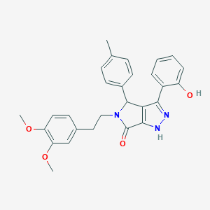 molecular formula C28H27N3O4 B357236 5-[2-(3,4-dimethoxyphenyl)ethyl]-3-(2-hydroxyphenyl)-4-(4-methylphenyl)-4,5-dihydropyrrolo[3,4-c]pyrazol-6(1H)-one CAS No. 879942-93-5