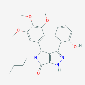 molecular formula C24H27N3O5 B357241 5-butyl-3-(2-hydroxyphenyl)-4-(3,4,5-trimethoxyphenyl)-4,5-dihydropyrrolo[3,4-c]pyrazol-6(1H)-one CAS No. 879958-48-2