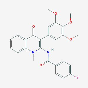 molecular formula C26H23FN2O5 B357257 4-fluoro-N-[1-methyl-4-oxo-3-(3,4,5-trimethoxyphenyl)-1,4-dihydro-2-quinolinyl]benzamide CAS No. 883965-67-1