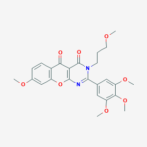 molecular formula C25H26N2O8 B357264 8-methoxy-3-(3-methoxypropyl)-2-(3,4,5-trimethoxyphenyl)-4H-chromeno[2,3-d]pyrimidine-4,5(3H)-dione CAS No. 883953-62-6