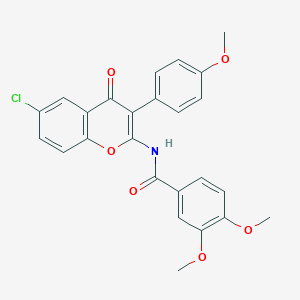 molecular formula C25H20ClNO6 B357267 N-[6-chloro-3-(4-methoxyphenyl)-4-oxo-4H-chromen-2-yl]-3,4-dimethoxybenzamide CAS No. 883957-13-9