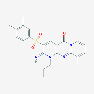 molecular formula C23H24N4O3S B357273 3-((3,4-dimethylphenyl)sulfonyl)-2-imino-10-methyl-1-propyl-1H-dipyrido[1,2-a:2',3'-d]pyrimidin-5(2H)-one CAS No. 853753-22-7