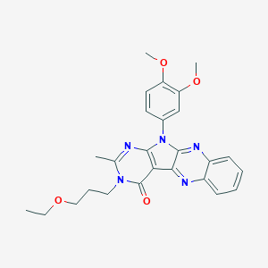 molecular formula C26H27N5O4 B357275 11-(3,4-dimethoxyphenyl)-3-(3-ethoxypropyl)-2-methyl-3,11-dihydro-4H-pyrimido[5',4':4,5]pyrrolo[2,3-b]quinoxalin-4-one CAS No. 846593-19-9