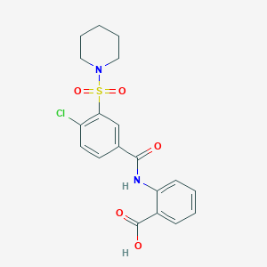 molecular formula C19H19ClN2O5S B3573273 2-[(4-Chloro-3-piperidin-1-ylsulfonylbenzoyl)amino]benzoic acid 