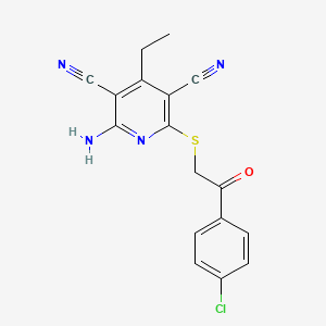 molecular formula C17H13ClN4OS B3573295 2-amino-6-{[2-(4-chlorophenyl)-2-oxoethyl]thio}-4-ethyl-3,5-pyridinedicarbonitrile 