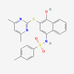 molecular formula C23H21N3O3S2 B3573335 N-{3-[(4,6-dimethyl-2-pyrimidinyl)thio]-4-hydroxy-1-naphthyl}-4-methylbenzenesulfonamide 