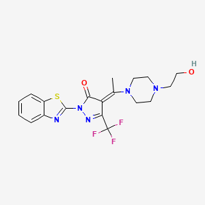 molecular formula C19H20F3N5O2S B3573516 (4E)-2-(1,3-benzothiazol-2-yl)-4-{1-[4-(2-hydroxyethyl)piperazin-1-yl]ethylidene}-5-(trifluoromethyl)-2,4-dihydro-3H-pyrazol-3-one 