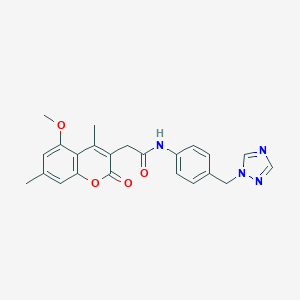 molecular formula C23H22N4O4 B357354 2-(5-methoxy-4,7-dimethyl-2-oxo-2H-chromen-3-yl)-N-[4-(1H-1,2,4-triazol-1-ylmethyl)phenyl]acetamide CAS No. 921075-14-1