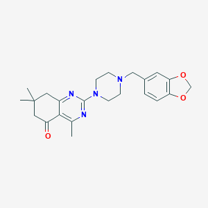 molecular formula C23H28N4O3 B357356 2-[4-(1,3-benzodioxol-5-ylmethyl)-1-piperazinyl]-4,7,7-trimethyl-7,8-dihydro-5(6H)-quinazolinone CAS No. 920424-98-2