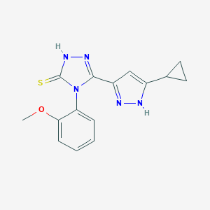 molecular formula C15H15N5OS B357382 5-(3-cyclopropyl-1H-pyrazol-5-yl)-4-(2-methoxyphenyl)-4H-1,2,4-triazole-3-thiol CAS No. 1119491-86-9