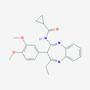 molecular formula C23H25N3O3 B357387 N-[3-(3,4-dimethoxyphenyl)-4-ethyl-3H-1,5-benzodiazepin-2-yl]cyclopropanecarboxamide CAS No. 903436-09-9