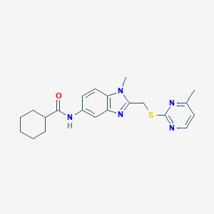 molecular formula C21H25N5OS B357391 N-(1-methyl-2-{[(4-methyl-2-pyrimidinyl)sulfanyl]methyl}-1H-benzimidazol-5-yl)cyclohexanecarboxamide CAS No. 929832-33-7