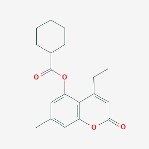 molecular formula C19H22O4 B3573929 4-ethyl-7-methyl-2-oxo-2H-chromen-5-yl cyclohexanecarboxylate 