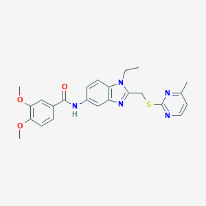 molecular formula C24H25N5O3S B357394 N-(1-ethyl-2-{[(4-methyl-2-pyrimidinyl)sulfanyl]methyl}-1H-benzimidazol-5-yl)-3,4-dimethoxybenzamide CAS No. 929830-35-3