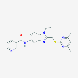 molecular formula C22H22N6OS B357395 N-(2-{[(4,6-dimethyl-2-pyrimidinyl)sulfanyl]methyl}-1-ethyl-1H-benzimidazol-5-yl)nicotinamide CAS No. 929836-97-5