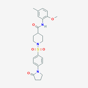 molecular formula C24H29N3O5S B357413 N-(2-methoxy-5-methylphenyl)-1-{[4-(2-oxo-1-pyrrolidinyl)phenyl]sulfonyl}-4-piperidinecarboxamide CAS No. 921159-39-9