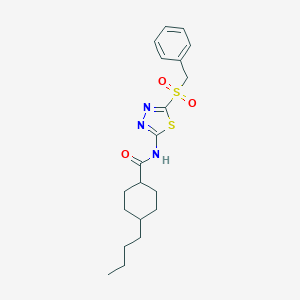 molecular formula C20H27N3O3S2 B357420 N-[5-(benzylsulfonyl)-1,3,4-thiadiazol-2-yl]-4-butylcyclohexanecarboxamide CAS No. 905776-41-2