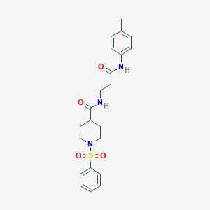 molecular formula C22H27N3O4S B357421 N-[3-oxo-3-(4-toluidino)propyl]-1-(phenylsulfonyl)-4-piperidinecarboxamide CAS No. 919730-87-3