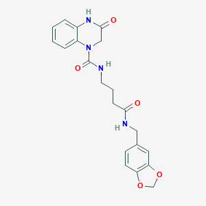 molecular formula C21H22N4O5 B357452 N-{4-[(1,3-benzodioxol-5-ylmethyl)amino]-4-oxobutyl}-3-hydroxyquinoxaline-1(2H)-carboxamide CAS No. 895847-68-4