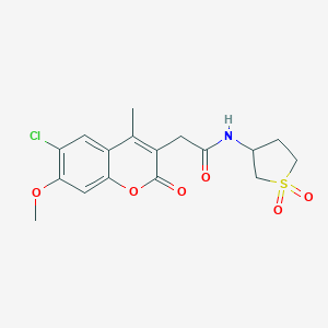 molecular formula C17H18ClNO6S B357453 2-(6-chloro-7-methoxy-4-methyl-2-oxo-2H-chromen-3-yl)-N-(1,1-dioxidotetrahydro-3-thienyl)acetamide CAS No. 919743-62-7