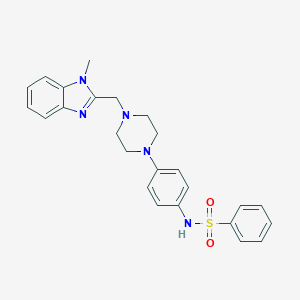 molecular formula C25H27N5O2S B357455 N-(4-{4-[(1-methyl-1H-benzimidazol-2-yl)methyl]-1-piperazinyl}phenyl)benzenesulfonamide CAS No. 921067-31-4