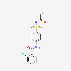 molecular formula C17H17ClN2O4S B3574759 N-[4-(butanoylsulfamoyl)phenyl]-2-chlorobenzamide 