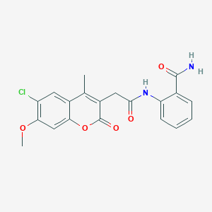 molecular formula C20H17ClN2O5 B357493 2-{[(6-chloro-7-methoxy-4-methyl-2-oxo-2H-chromen-3-yl)acetyl]amino}benzamide CAS No. 902323-11-9