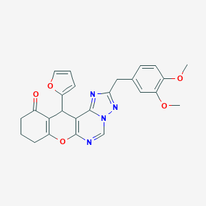molecular formula C25H22N4O5 B357494 2-(3,4-dimethoxybenzyl)-12-(2-furyl)-8,9,10,12-tetrahydro-11H-chromeno[3,2-e][1,2,4]triazolo[1,5-c]pyrimidin-11-one CAS No. 879563-18-5