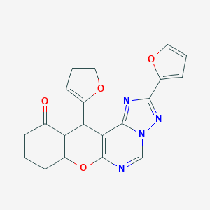 molecular formula C20H14N4O4 B357496 2,12-di(2-furyl)-8,9,10,12-tetrahydro-11H-chromeno[3,2-e][1,2,4]triazolo[1,5-c]pyrimidin-11-one CAS No. 879479-39-7
