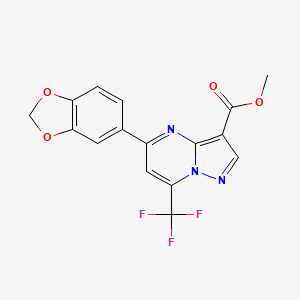 molecular formula C16H10F3N3O4 B3574985 methyl 5-(1,3-benzodioxol-5-yl)-7-(trifluoromethyl)pyrazolo[1,5-a]pyrimidine-3-carboxylate 