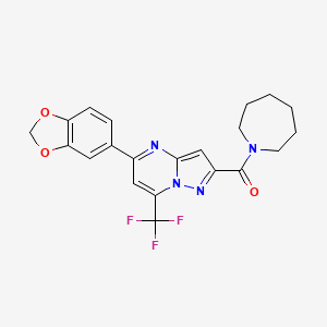 molecular formula C21H19F3N4O3 B3574990 Azepan-1-yl[5-(1,3-benzodioxol-5-yl)-7-(trifluoromethyl)pyrazolo[1,5-a]pyrimidin-2-yl]methanone 