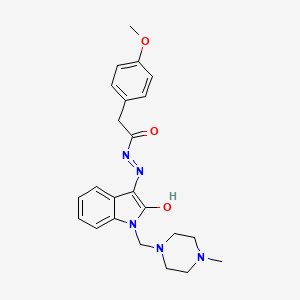 molecular formula C23H27N5O3 B3575131 2-(4-methoxyphenyl)-N'~1~-{1-[(4-methylpiperazino)methyl]-2-oxo-1,2-dihydro-3H-indol-3-yliden}acetohydrazide 