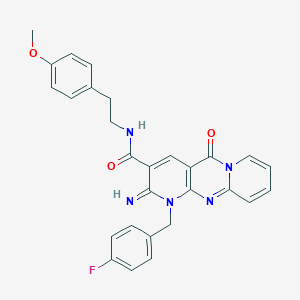 molecular formula C28H24FN5O3 B357515 1-(4-fluorobenzyl)-2-imino-N-[2-(4-methoxyphenyl)ethyl]-5-oxo-1,5-dihydro-2H-dipyrido[1,2-a:2,3-d]pyrimidine-3-carboxamide CAS No. 848919-93-7