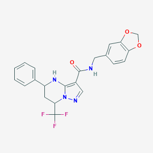 molecular formula C22H19F3N4O3 B357534 N-(1,3-benzodioxol-5-ylmethyl)-5-phenyl-7-(trifluoromethyl)-4,5,6,7-tetrahydropyrazolo[1,5-a]pyrimidine-3-carboxamide CAS No. 667921-80-4
