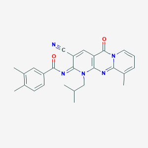 N-[5-Cyano-11-methyl-7-(2-methylpropyl)-2-oxo-1,7,9-triazatricyclo[8.4.0.03,8]tetradeca-3(8),4,9,11,13-pentaen-6-ylidene]-3,4-dimethylbenzamide