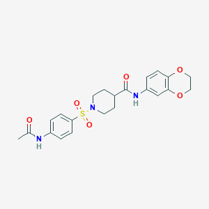 molecular formula C22H25N3O6S B357552 1-{[4-(acetylamino)phenyl]sulfonyl}-N-(2,3-dihydro-1,4-benzodioxin-6-yl)-4-piperidinecarboxamide CAS No. 904511-59-7