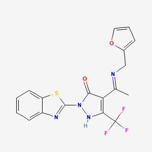 (4E)-1-(1,3-BENZOTHIAZOL-2-YL)-4-(1-{[(FURAN-2-YL)METHYL]AMINO}ETHYLIDENE)-3-(TRIFLUOROMETHYL)-4,5-DIHYDRO-1H-PYRAZOL-5-ONE