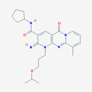 N-Cyclopentyl-6-imino-11-methyl-2-oxo-7-(3-propan-2-yloxypropyl)-1,7,9-triazatricyclo[8.4.0.03,8]tetradeca-3(8),4,9,11,13-pentaene-5-carboxamide